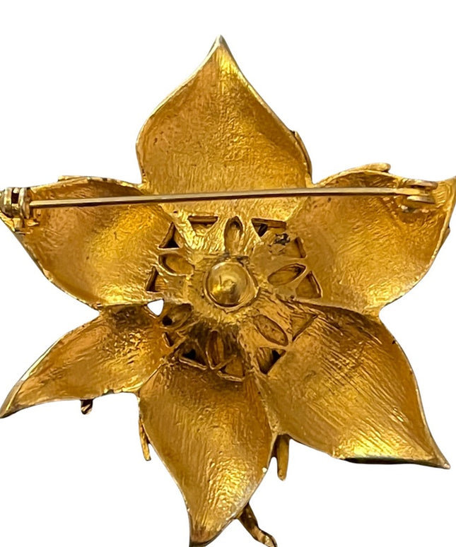 Vintage Brushed gold flower brooch Beautiful