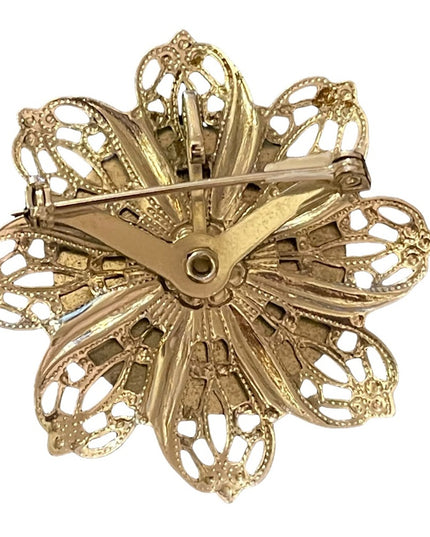 Vintage hand made silver cross stitch flower brooch