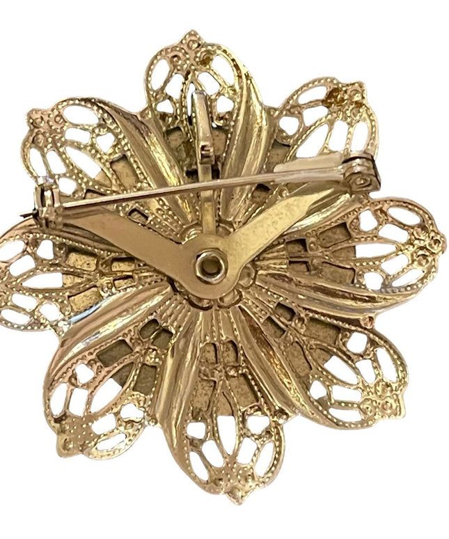 Vintage hand made silver cross stitch flower brooch