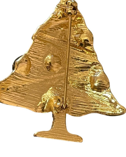 Beautiful multi crystal gold enameled christmas tree brooch