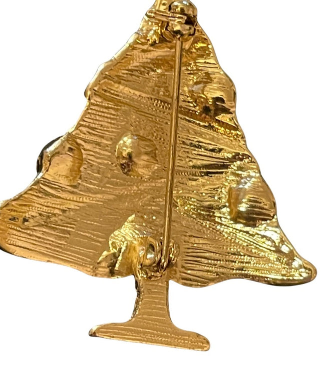 Beautiful multi crystal gold enameled christmas tree brooch