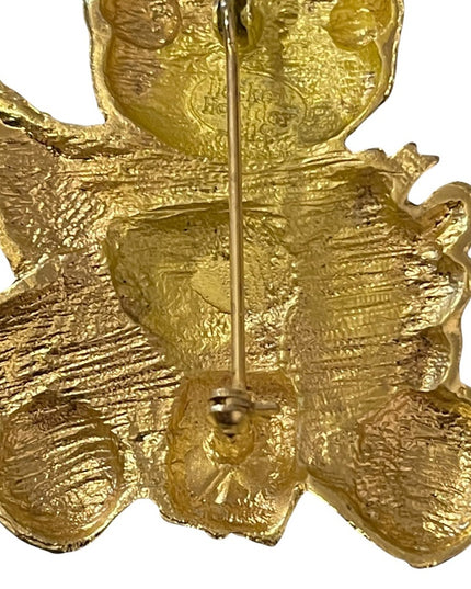 Large Gold enameled frog Christmas with presents brooch