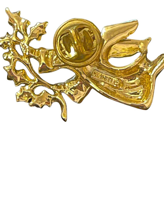 Antiqued gold enameled angel pin brooch christmas