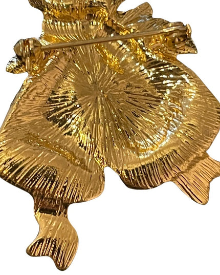 Gold Enameled crystal rhinestone bells christmas brooch