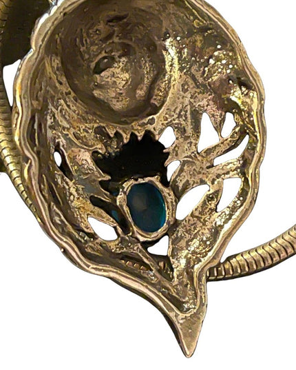 Wolf Pendant with blue crystal snake chain necklace costume