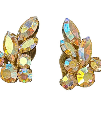 Vintage 1950s Sherman Crystal AB clip on earrings