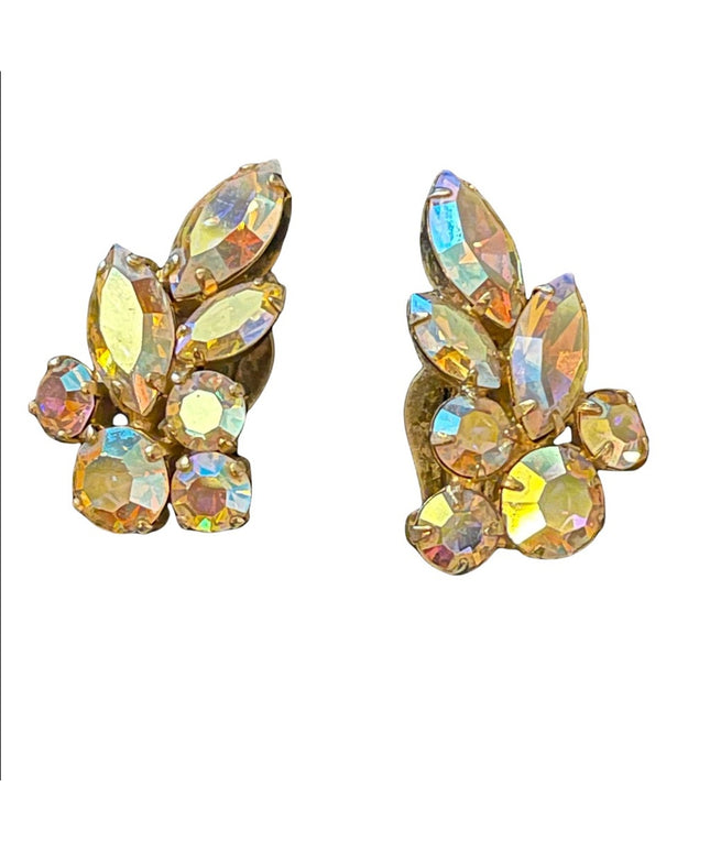 Vintage 1950s Sherman Crystal AB clip on earrings