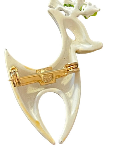 Vintage Reindeer white enamel reindeer brooch