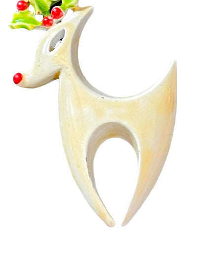 Vintage Reindeer white enamel reindeer brooch