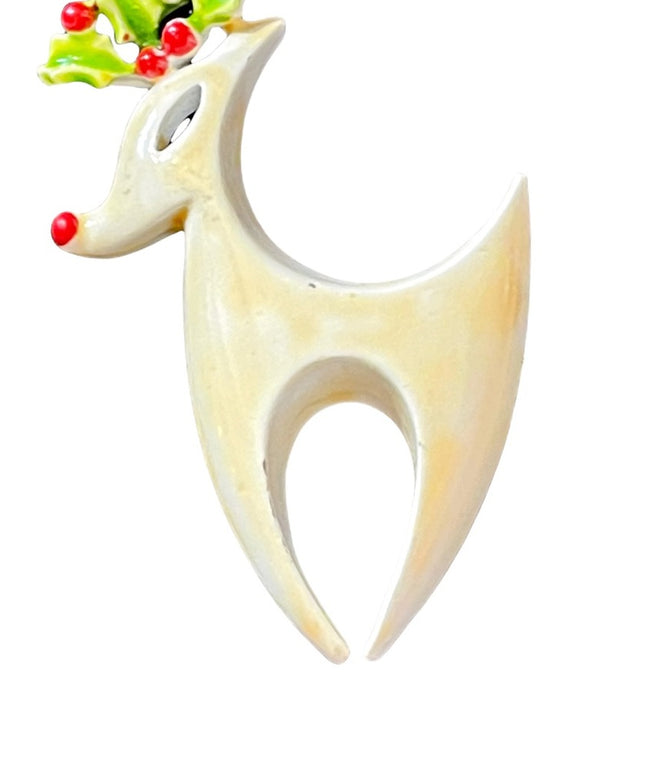 Vintage Reindeer white enamel reindeer brooch