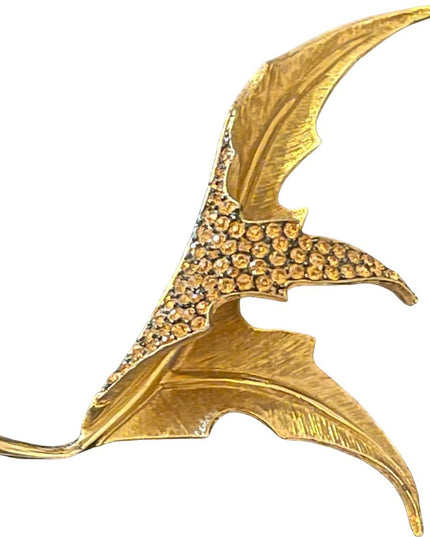 Vintage LEC Boucher Leaf crystal rhinestone brushed gold brooch