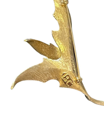 Vintage LEC Boucher Leaf crystal rhinestone brushed gold brooch