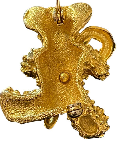 Gold enamel Thinestone teddy bear with candy cane brooch christmas