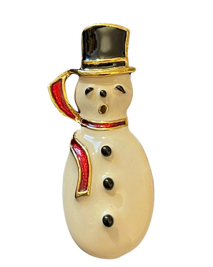 Gold enameled snow man frosty brooch christmas winter