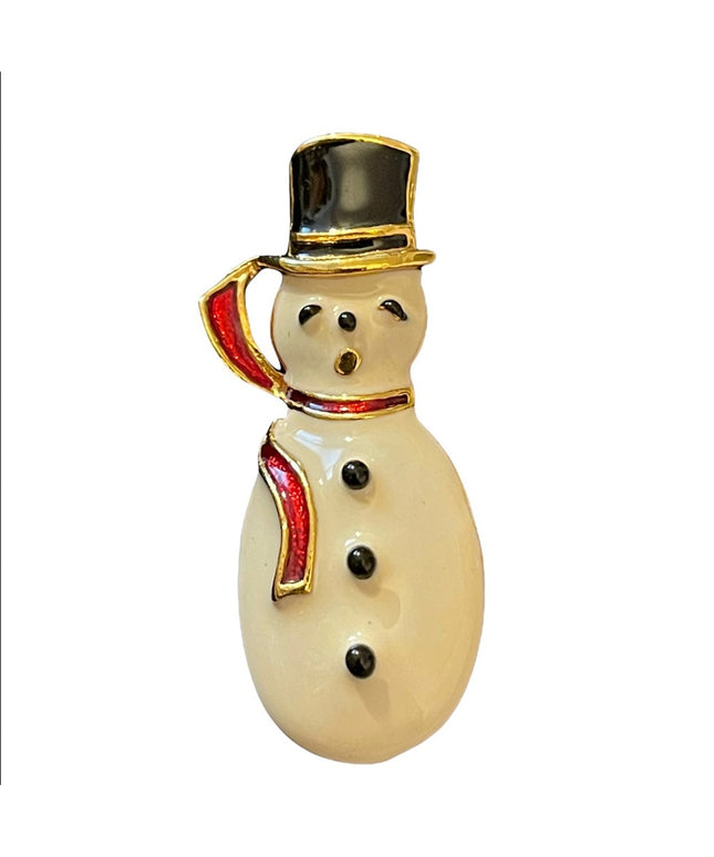 Gold enameled snow man frosty brooch christmas winter