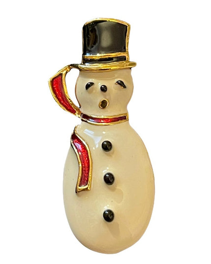 Gold enameled snow man frosty brooch christmas winter