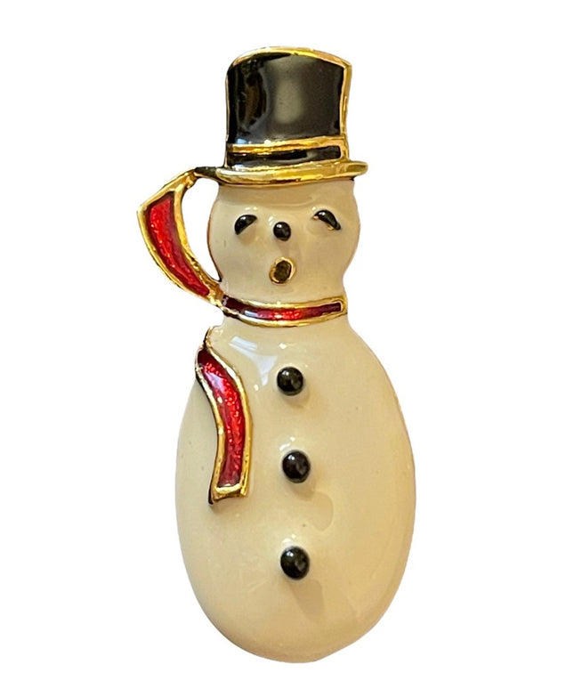 Gold enameled snow man frosty brooch christmas winter