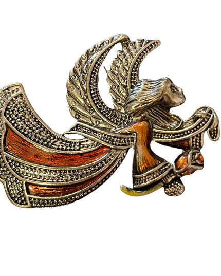 Vintage silver tone enamel angel brooch christmas