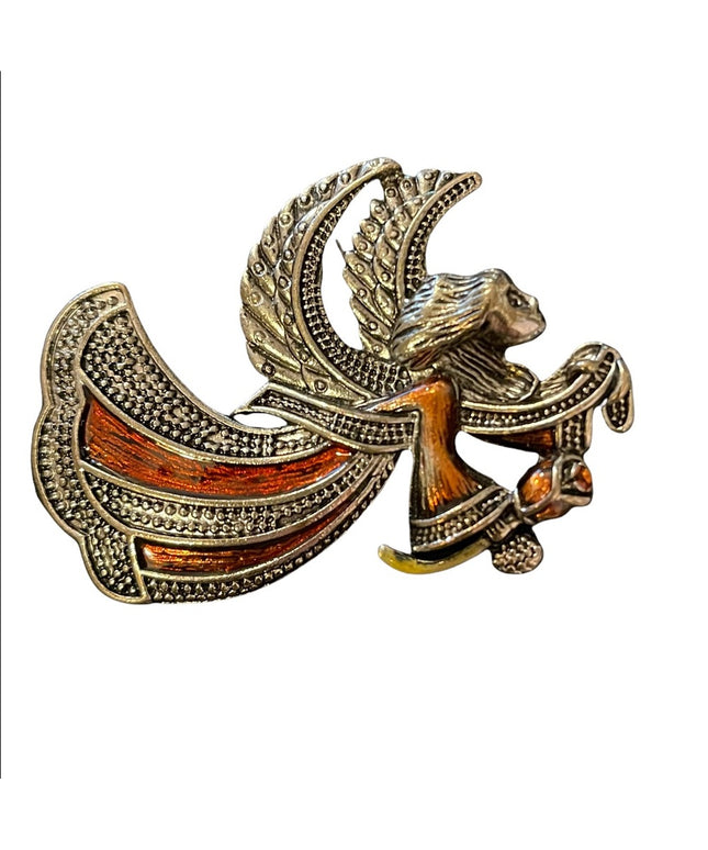 Vintage silver tone enamel angel brooch christmas