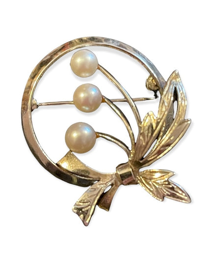 Vintage Sterling pearl leaf infiniti brooch 925