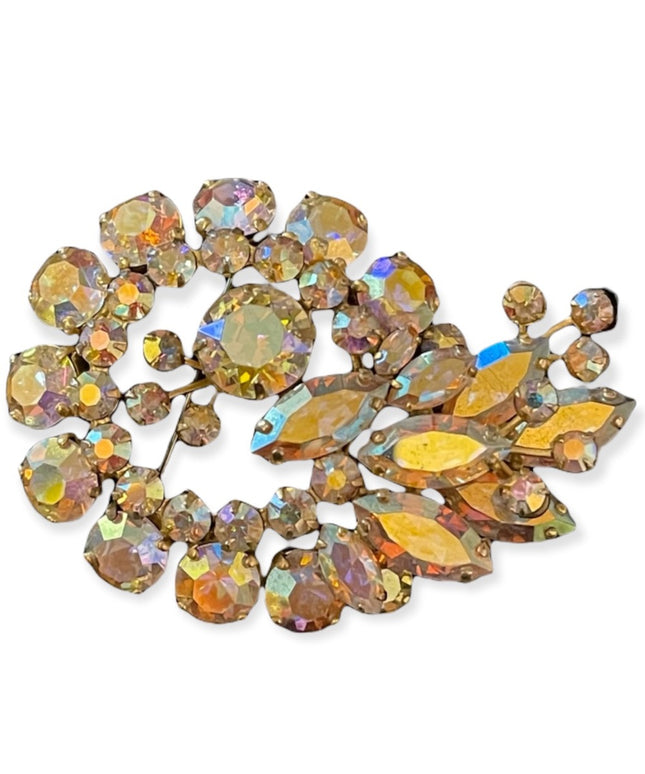 Vintage 1960s Crystal AB High Quality unmarked Sherman Brooch