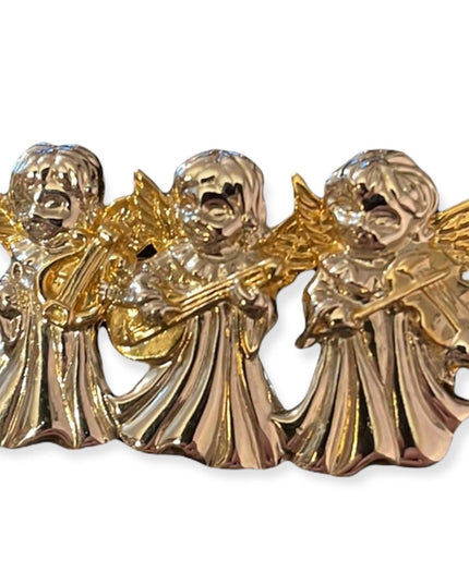 Gold & Silver fancy Angels angel playing strings Christmas brooch
