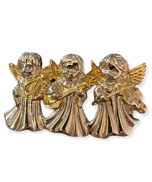 Gold & Silver fancy Angels angel playing strings Christmas brooch