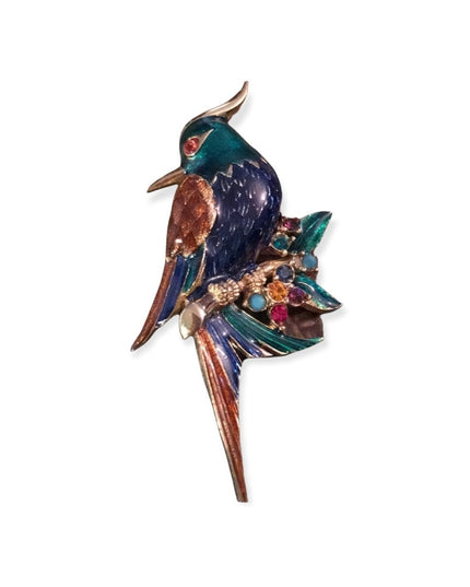 VTG D orlan Gold enameld bird brooch