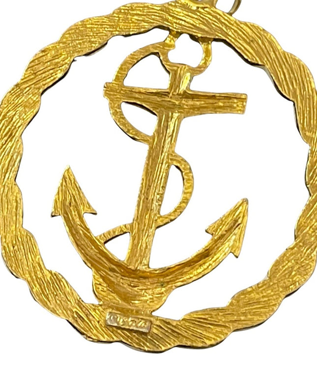 Vintage CORO ships anchor red white necklace pendant gold finish nautical