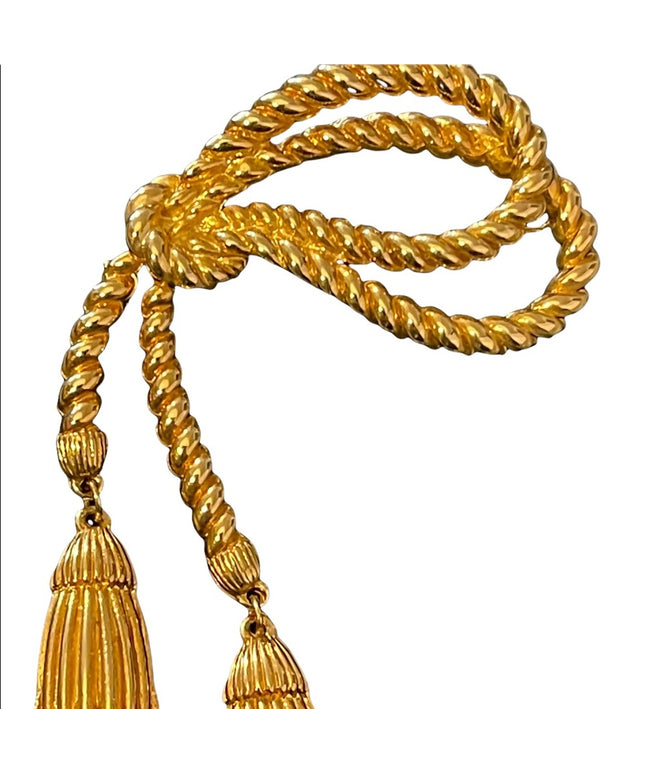 Vintage gold finish dancy rope with tassel dangle brooch