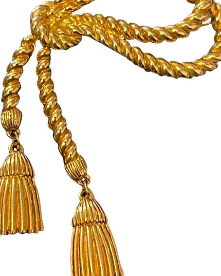 Vintage gold finish dancy rope with tassel dangle brooch