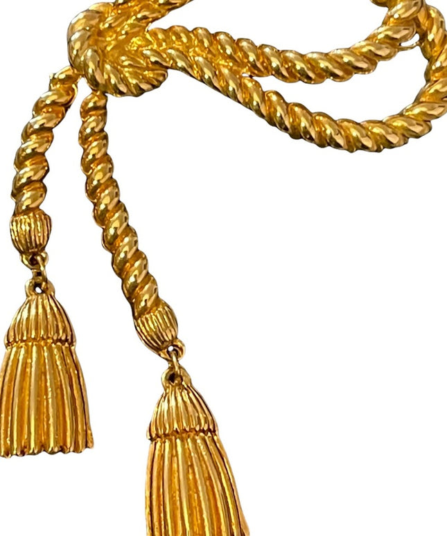 Vintage gold finish dancy rope with tassel dangle brooch