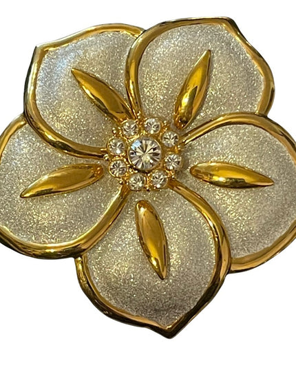 Vintage Large Butler gold and silver finish crystal accent flower brooch FAC