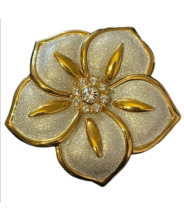Vintage Large Butler gold and silver finish crystal accent flower brooch FAC