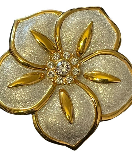 Vintage Large Butler gold and silver finish crystal accent flower brooch FAC