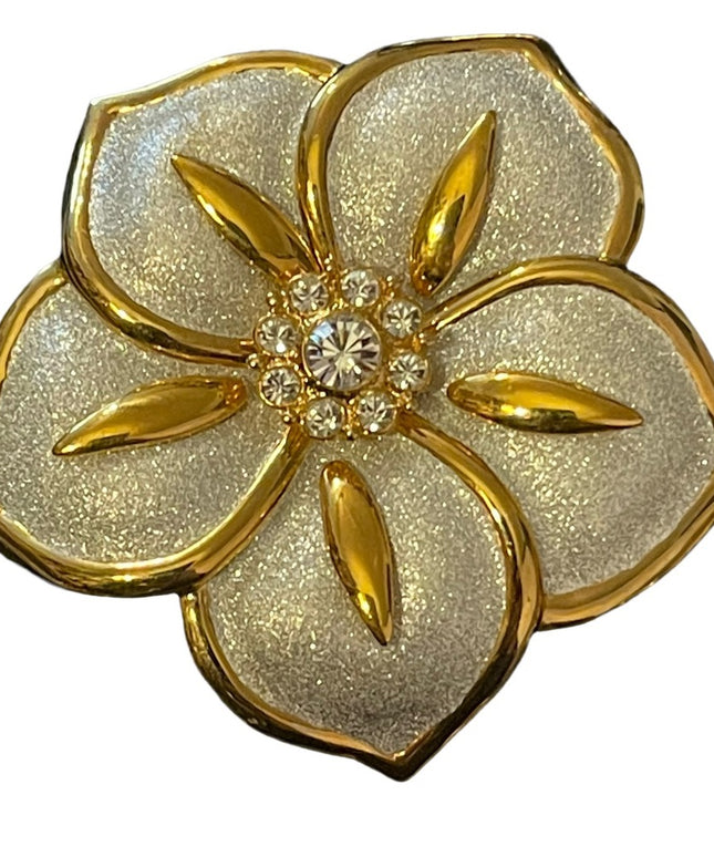 Vintage Large Butler gold and silver finish crystal accent flower brooch FAC