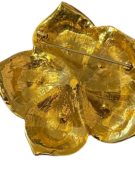 Vintage Large Butler gold and silver finish crystal accent flower brooch FAC