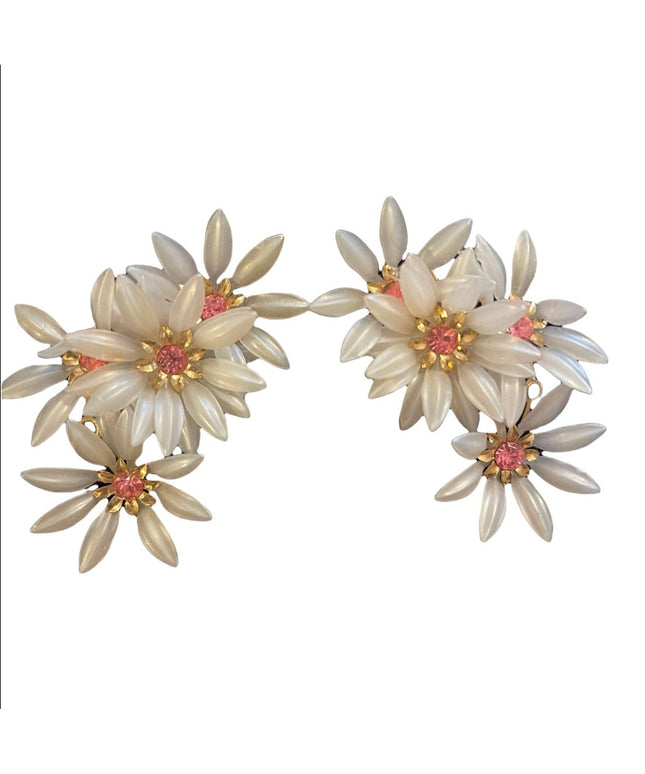 Vintage Coro plastic flowers with crystal accent earrings