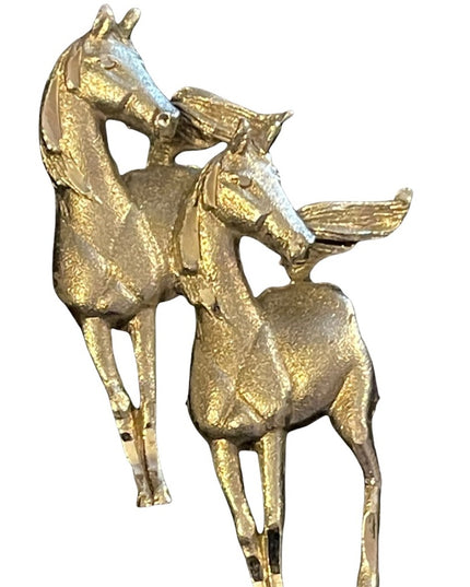 Brushed silver horses horse roaming running etched fancy brooch pewter
