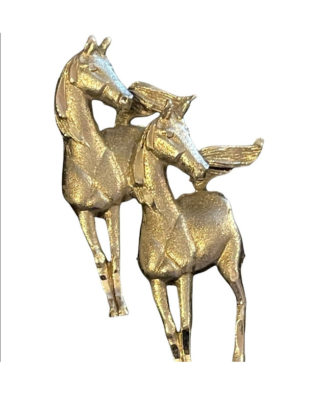 Brushed silver horses horse roaming running etched fancy brooch pewter