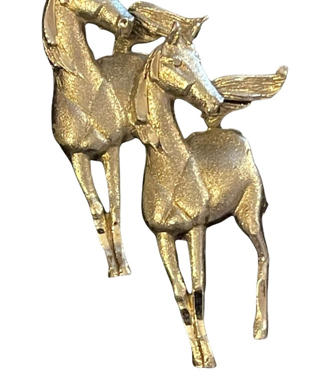 Brushed silver horses horse roaming running etched fancy brooch pewter