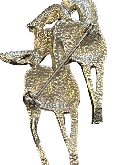 Brushed silver horses horse roaming running etched fancy brooch pewter