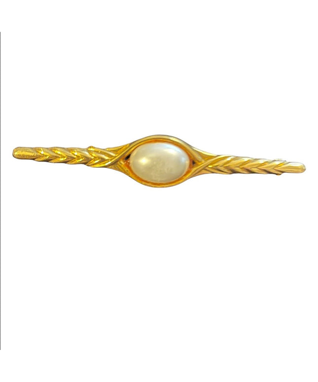 M&S Gold finish faux pearl beautiful large bar brooch