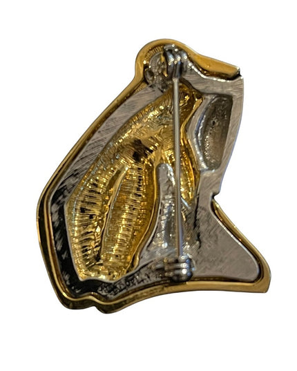 Shiny pretty gold & silvrr finish sitting frog brooch