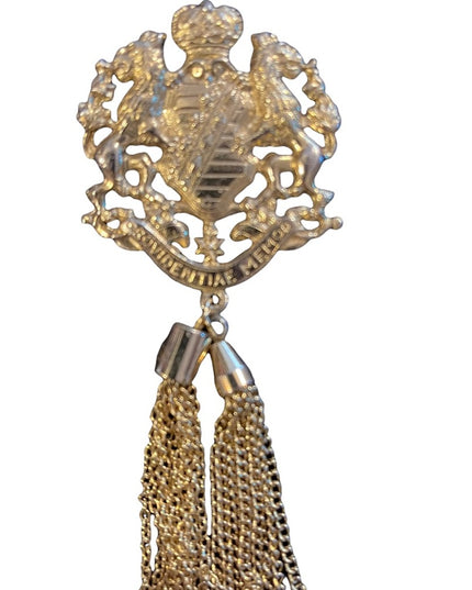 Vintage magestic coat of arms tassel dangle provencial gold finish brooch