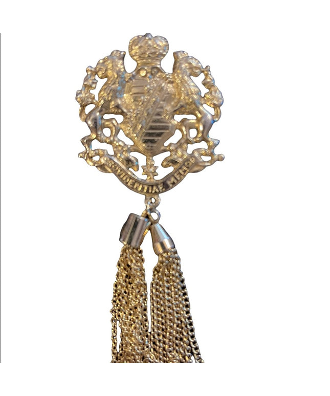 Vintage magestic coat of arms tassel dangle provencial gold finish brooch