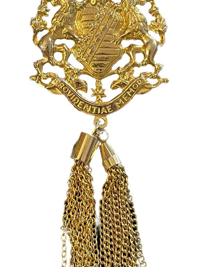 Vintage magestic coat of arms tassel dangle provencial gold finish brooch
