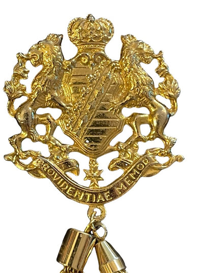 Vintage magestic coat of arms tassel dangle provencial gold finish brooch