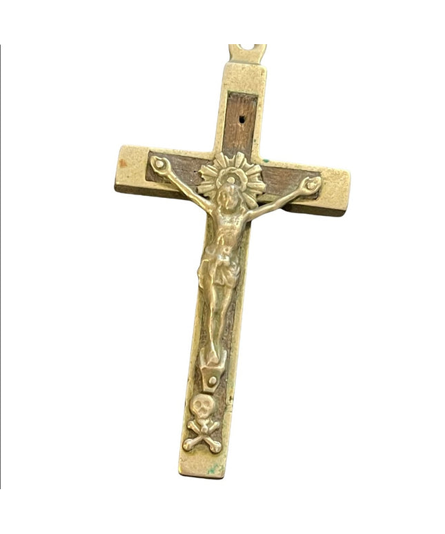 Large Antique Crucifix wood metal cross bones Catholic