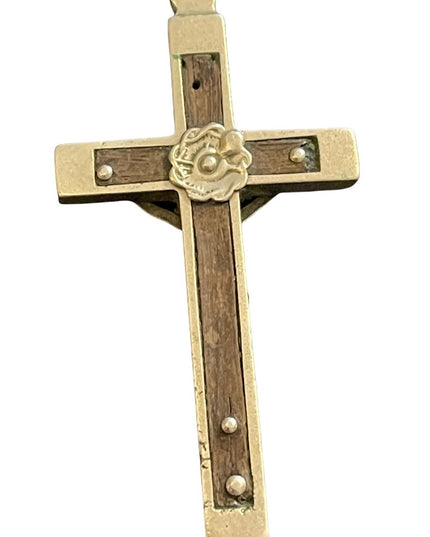 Large Antique Crucifix wood metal cross bones Catholic